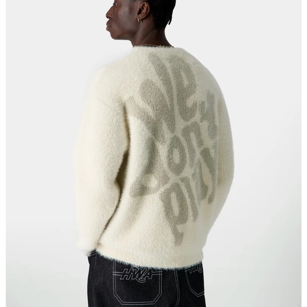 HWA Human With Attitude fuzzy boxy sweater with We Don’t Play on back XXL